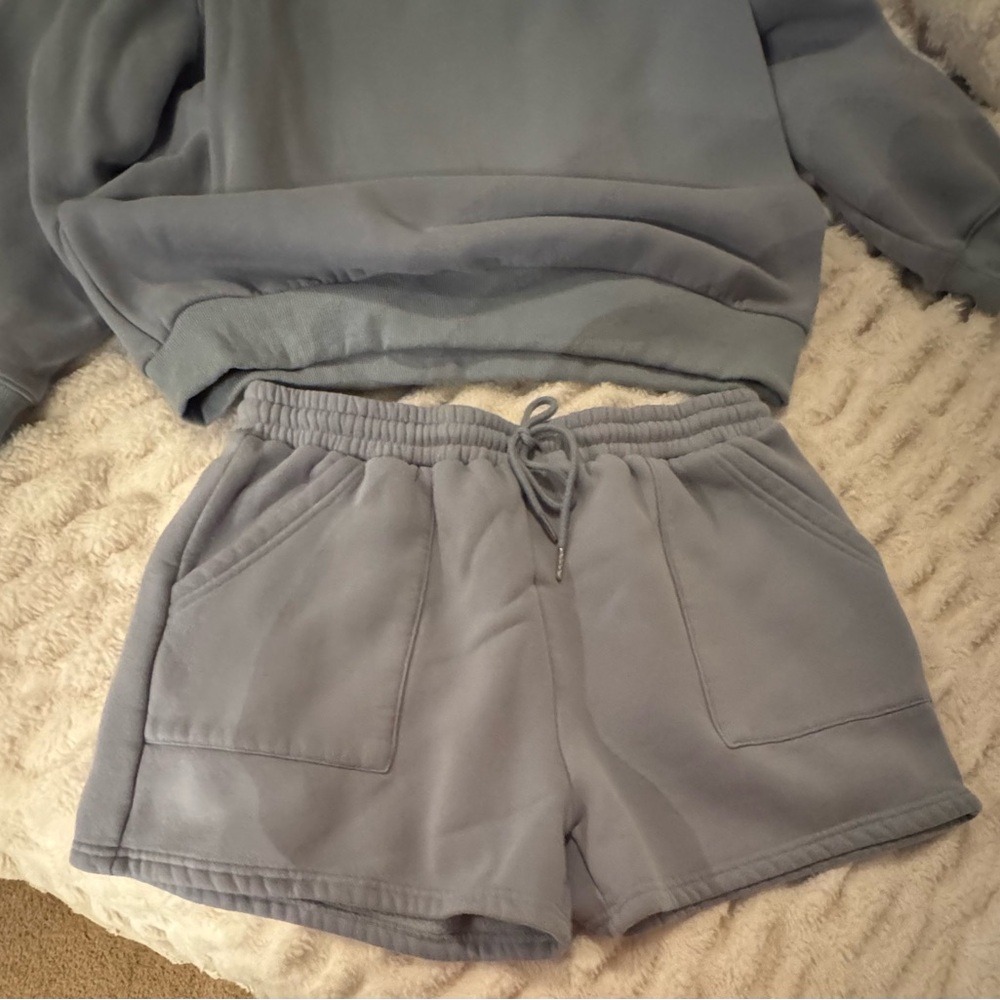 ANRABESS Blue 2 Piece Lounge Set XL Oversized Sweatshirt Shorts Matching Set - Picture 6 of 9